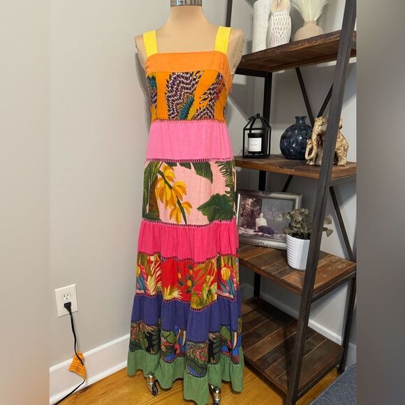 Farm Rio Rainbow Mixed Prints Maxi Dress Women’s Size Small Colorful Tropical - Picture 2 of 14